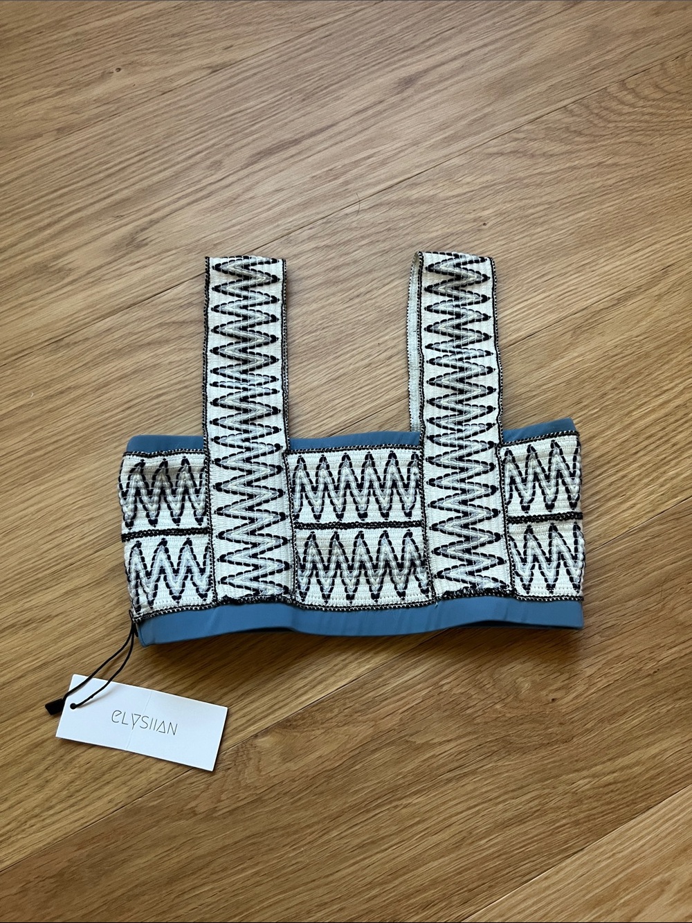 Elysiian Women’s Catalina Blue & Cream Textured Bikini Top size S NWT